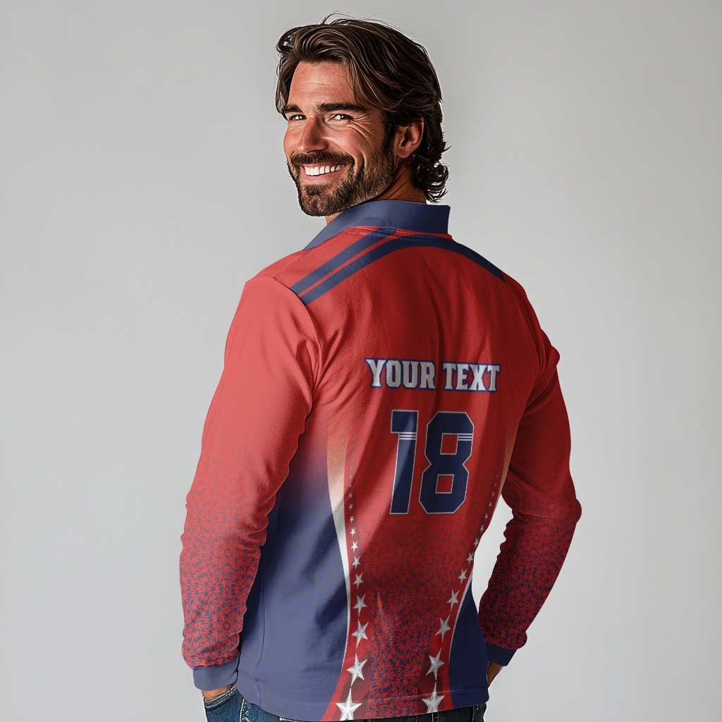 Custom Costa Rica Football Long Sleeve Polo Shirt Los Ticos Sporty Style - Wonder Print Shop