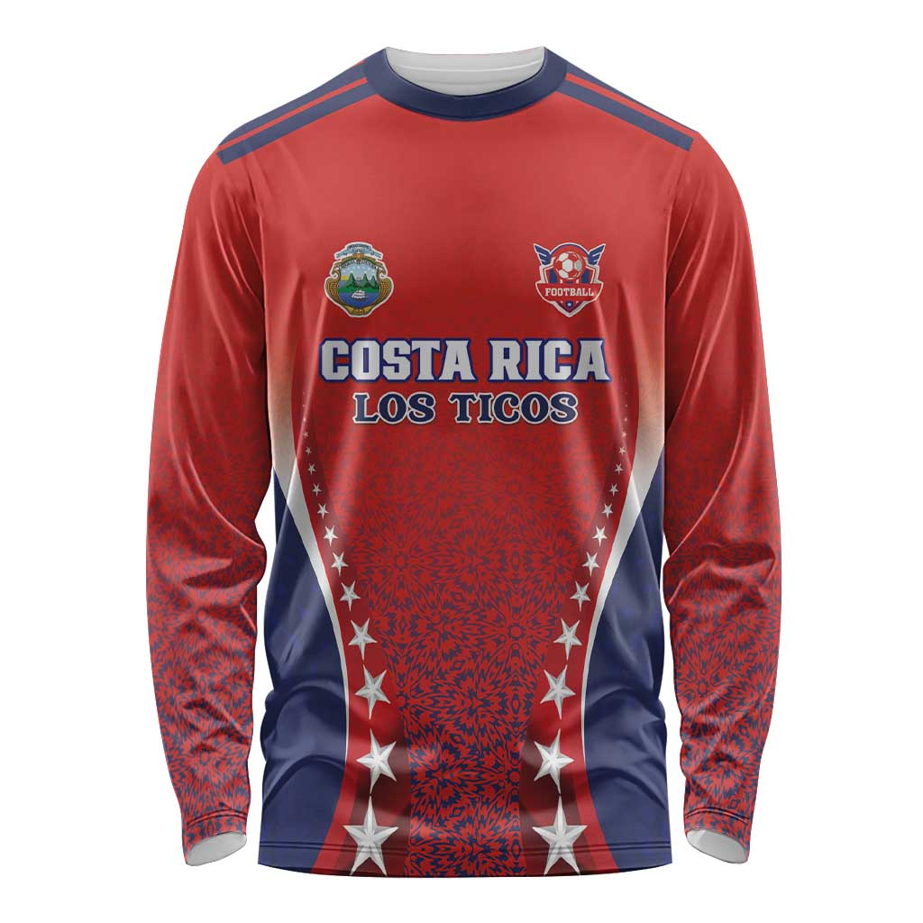 Custom Costa Rica Football Long Sleeve Shirt Los Ticos Sporty Style - Wonder Print Shop
