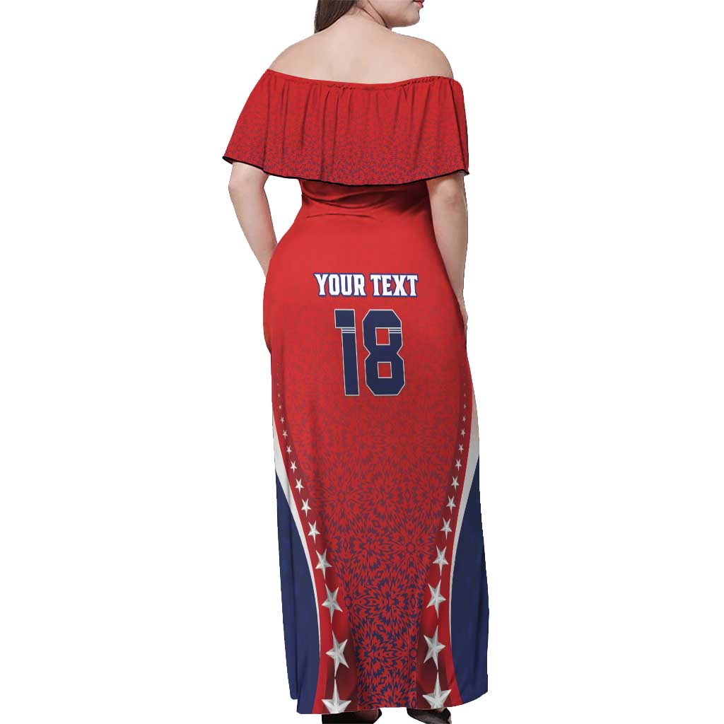 Custom Costa Rica Football Off Shoulder Maxi Dress Los Ticos Sporty Style - Wonder Print Shop