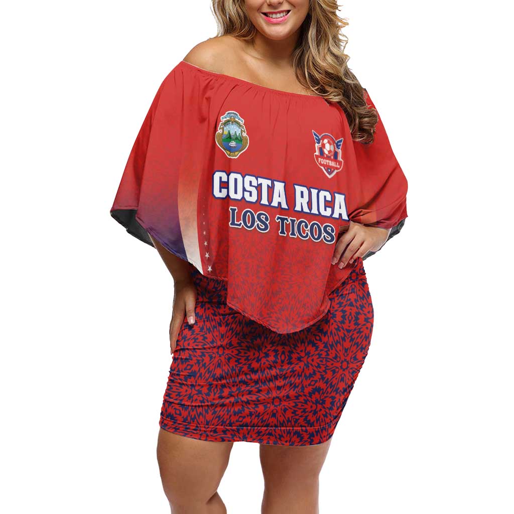 Custom Costa Rica Football Off Shoulder Short Dress Los Ticos Sporty Style - Wonder Print Shop