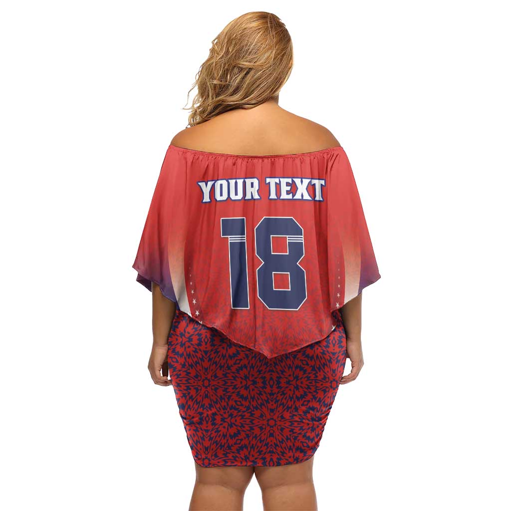 Custom Costa Rica Football Off Shoulder Short Dress Los Ticos Sporty Style - Wonder Print Shop