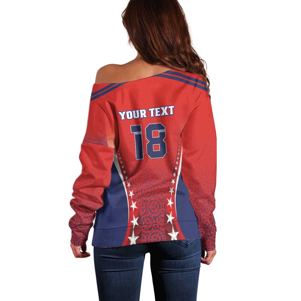 Custom Costa Rica Football Off Shoulder Sweater Los Ticos Sporty Style - Wonder Print Shop