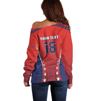 Custom Costa Rica Football Off Shoulder Sweater Los Ticos Sporty Style - Wonder Print Shop