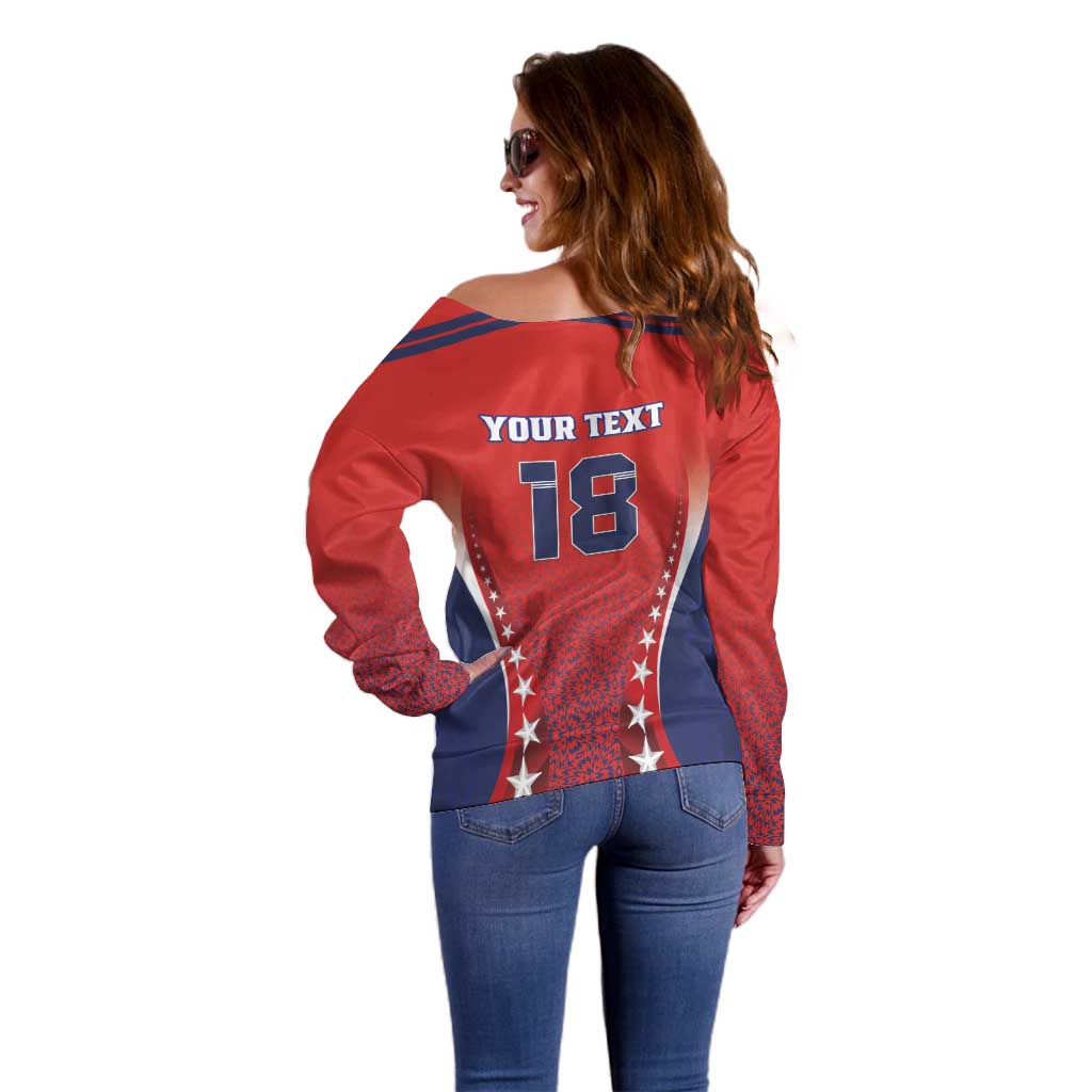Custom Costa Rica Football Off Shoulder Sweater Los Ticos Sporty Style - Wonder Print Shop