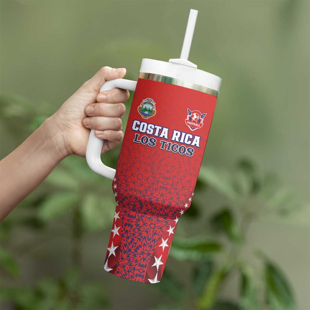 Custom Costa Rica Football Tumbler With Handle Los Ticos Sporty Style - Wonder Print Shop
