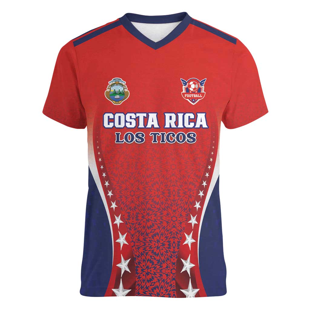 Custom Costa Rica Football Women V-Neck T-Shirt Los Ticos Sporty Style - Wonder Print Shop