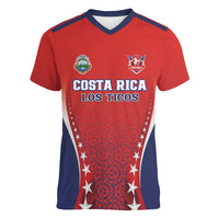 Custom Costa Rica Football Women V-Neck T-Shirt Los Ticos Sporty Style - Wonder Print Shop