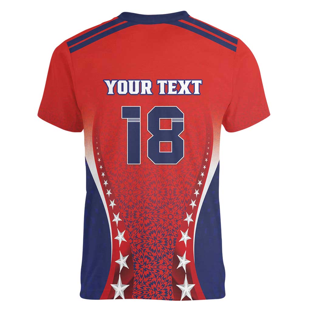 Custom Costa Rica Football Women V-Neck T-Shirt Los Ticos Sporty Style - Wonder Print Shop