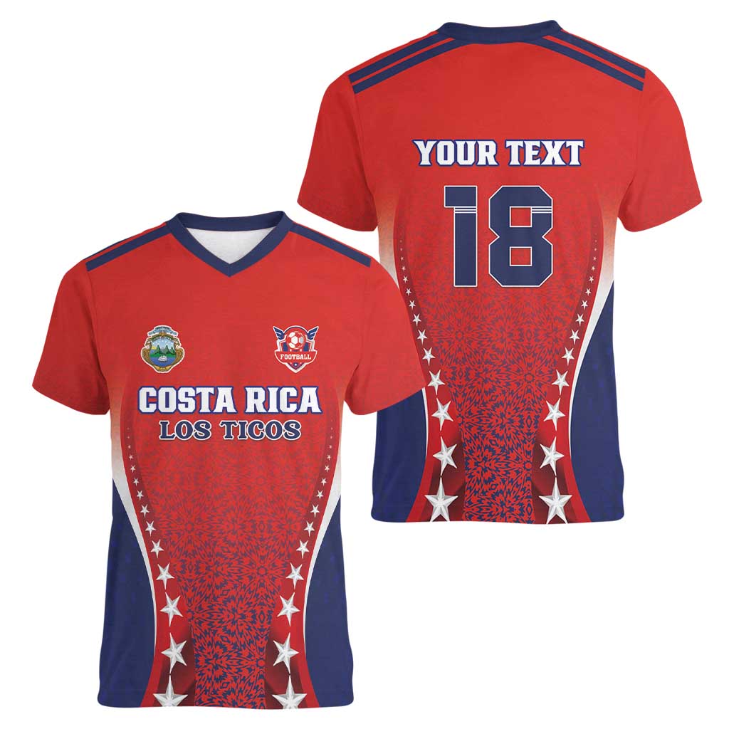 Custom Costa Rica Football Women V-Neck T-Shirt Los Ticos Sporty Style - Wonder Print Shop