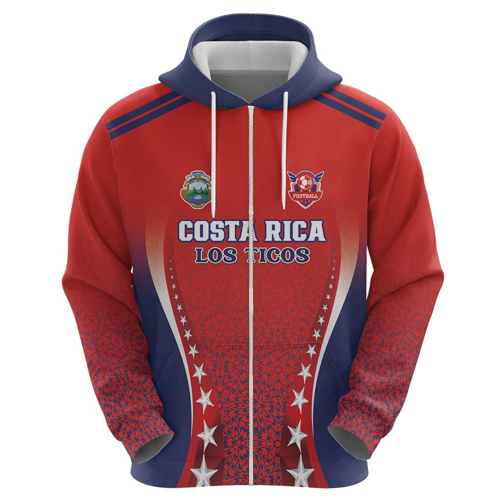 Custom Costa Rica Football Zip Hoodie Los Ticos Sporty Style - Wonder Print Shop