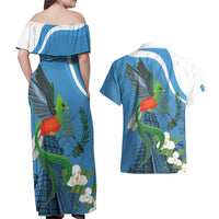 Guatemala Independence Day Couples Matching Off Shoulder Maxi Dress and Hawaiian Shirt Guatemalan Quetzal Libre Crezca Fecundo - Wonder Print Shop