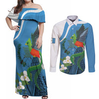 Guatemala Independence Day Couples Matching Off Shoulder Maxi Dress and Long Sleeve Button Shirt Guatemalan Quetzal Libre Crezca Fecundo - Wonder Print Shop