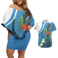 Guatemala Independence Day Couples Matching Off Shoulder Short Dress and Hawaiian Shirt Guatemalan Quetzal Libre Crezca Fecundo - Wonder Print Shop