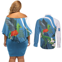 Guatemala Independence Day Couples Matching Off Shoulder Short Dress and Long Sleeve Button Shirt Guatemalan Quetzal Libre Crezca Fecundo - Wonder Print Shop
