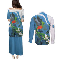 Guatemala Independence Day Couples Matching Puletasi and Long Sleeve Button Shirt Guatemalan Quetzal Libre Crezca Fecundo - Wonder Print Shop