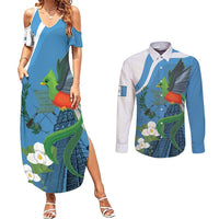 Guatemala Independence Day Couples Matching Summer Maxi Dress and Long Sleeve Button Shirt Guatemalan Quetzal Libre Crezca Fecundo - Wonder Print Shop