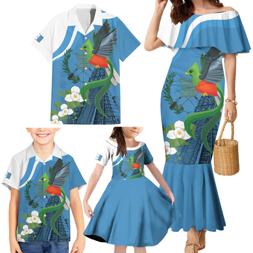 Guatemala Independence Day Family Matching Mermaid Dress and Hawaiian Shirt Guatemalan Quetzal Libre Crezca Fecundo - Wonder Print Shop