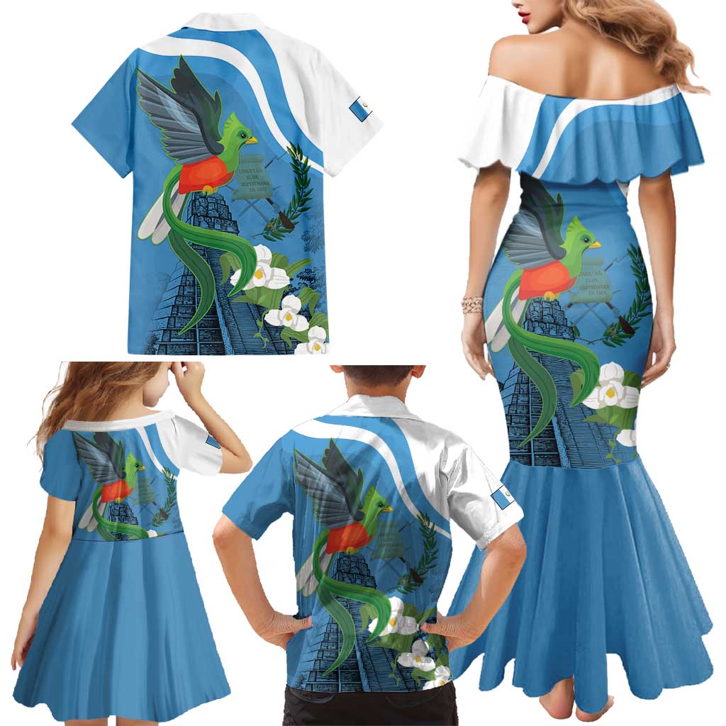 Guatemala Independence Day Family Matching Mermaid Dress and Hawaiian Shirt Guatemalan Quetzal Libre Crezca Fecundo - Wonder Print Shop