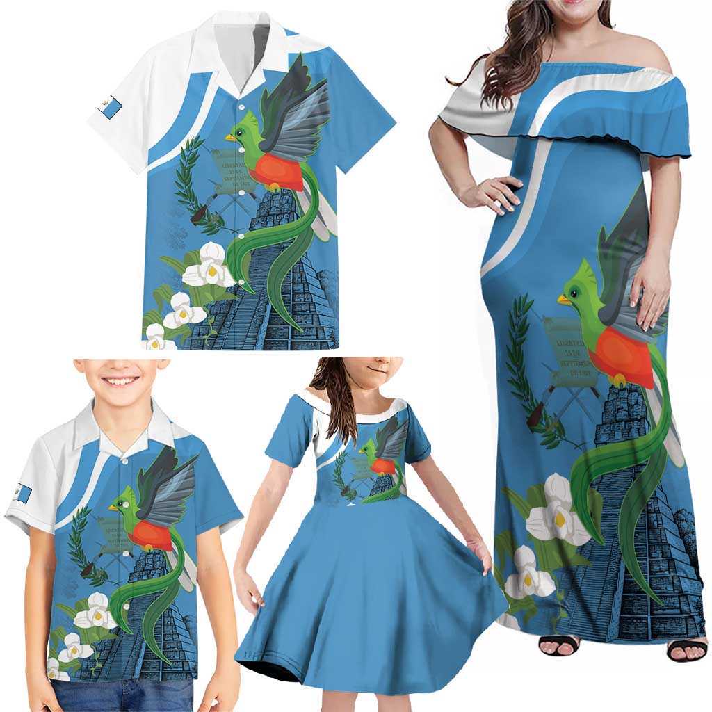 Guatemala Independence Day Family Matching Off Shoulder Maxi Dress and Hawaiian Shirt Guatemalan Quetzal Libre Crezca Fecundo - Wonder Print Shop
