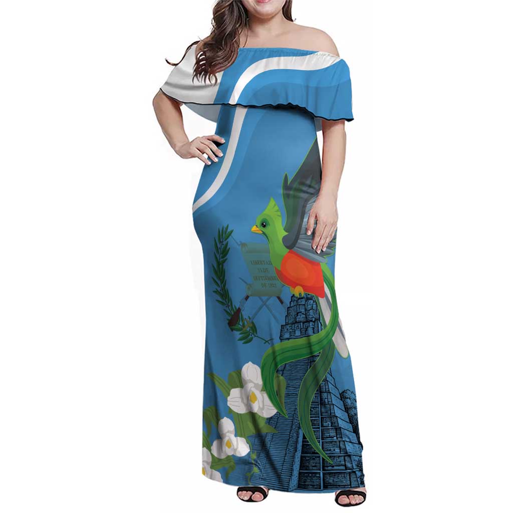 Guatemala Independence Day Family Matching Off Shoulder Maxi Dress and Hawaiian Shirt Guatemalan Quetzal Libre Crezca Fecundo - Wonder Print Shop