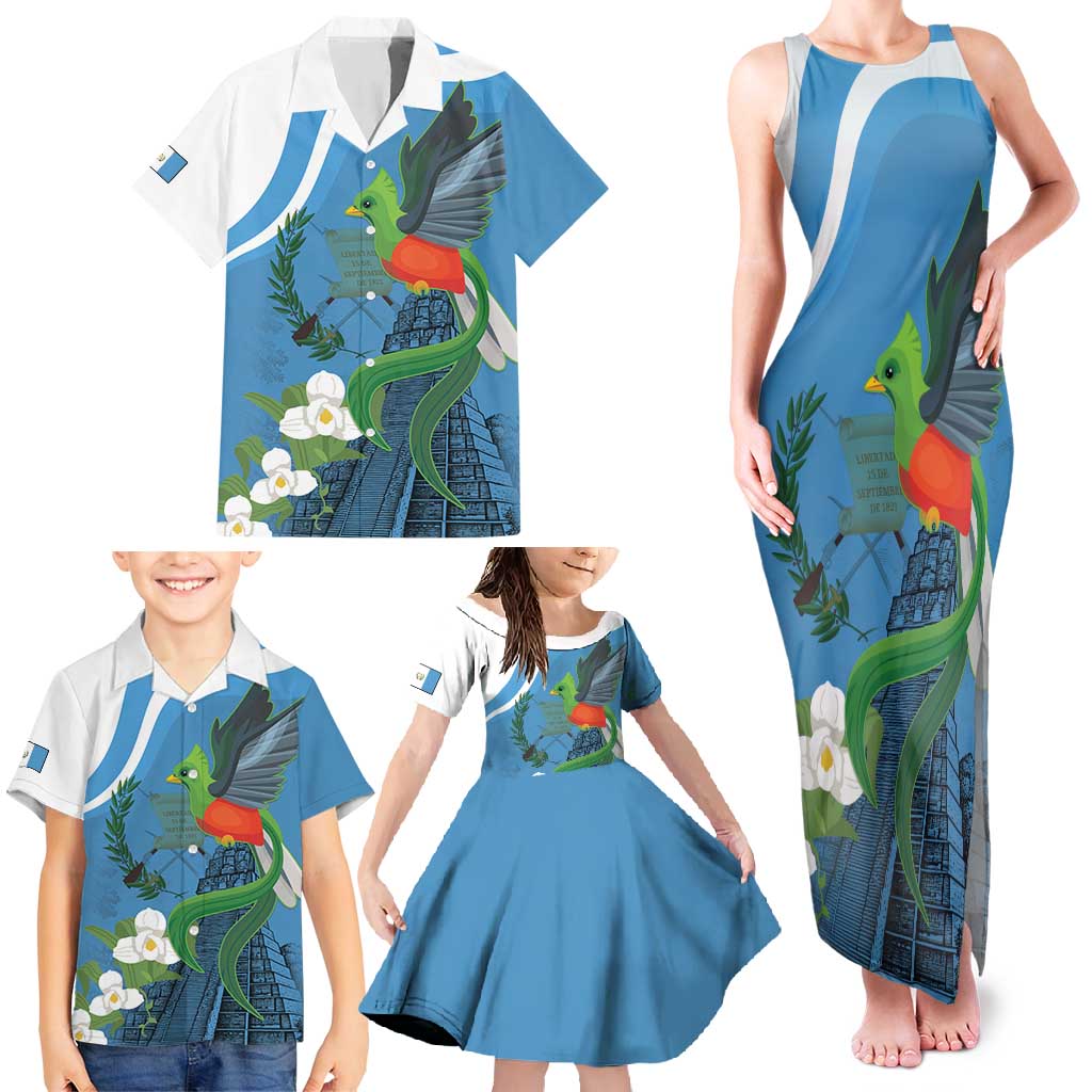 Guatemala Independence Day Family Matching Tank Maxi Dress and Hawaiian Shirt Guatemalan Quetzal Libre Crezca Fecundo - Wonder Print Shop