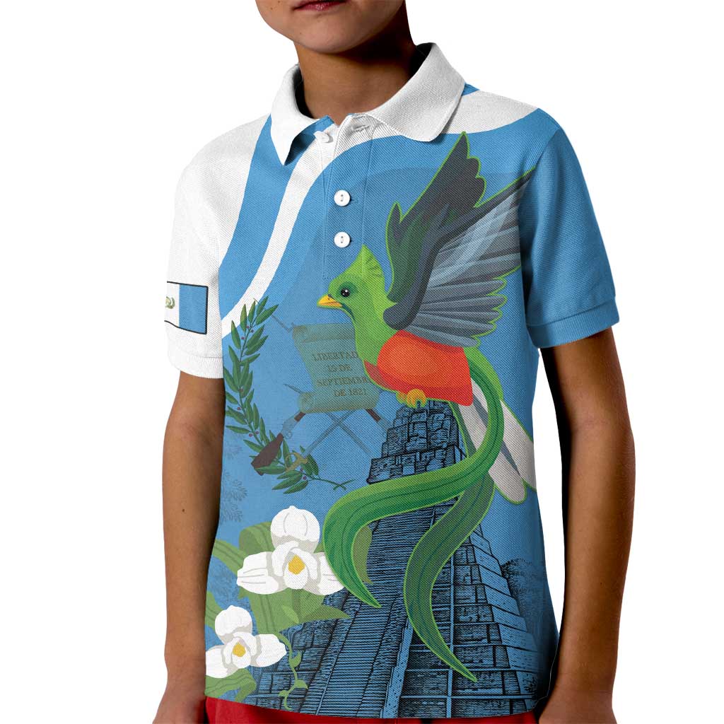 Guatemala Independence Day Kid Polo Shirt Guatemalan Quetzal Libre Crezca Fecundo - Wonder Print Shop