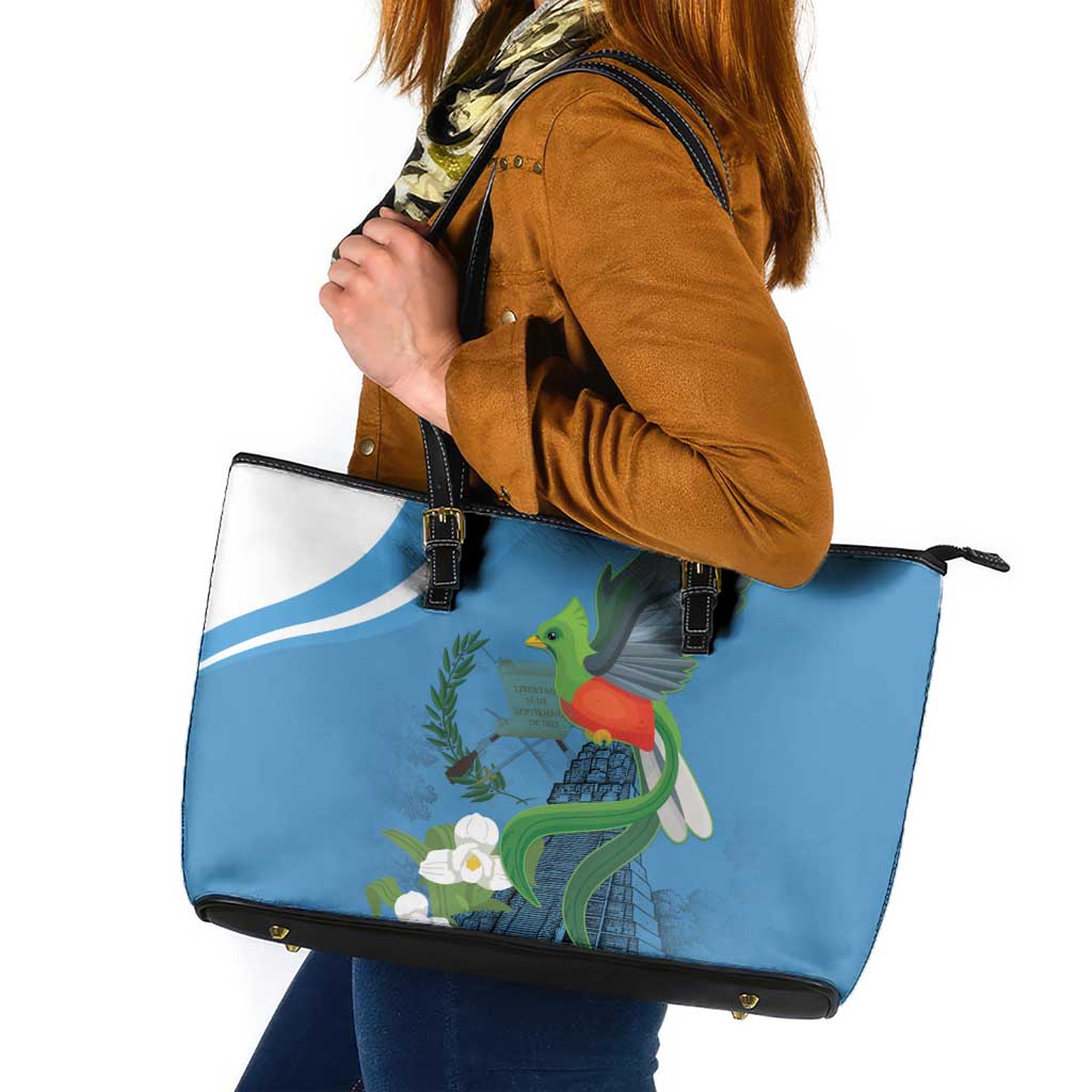 Guatemala Independence Day Leather Tote Bag Guatemalan Quetzal Libre Crezca Fecundo - Wonder Print Shop
