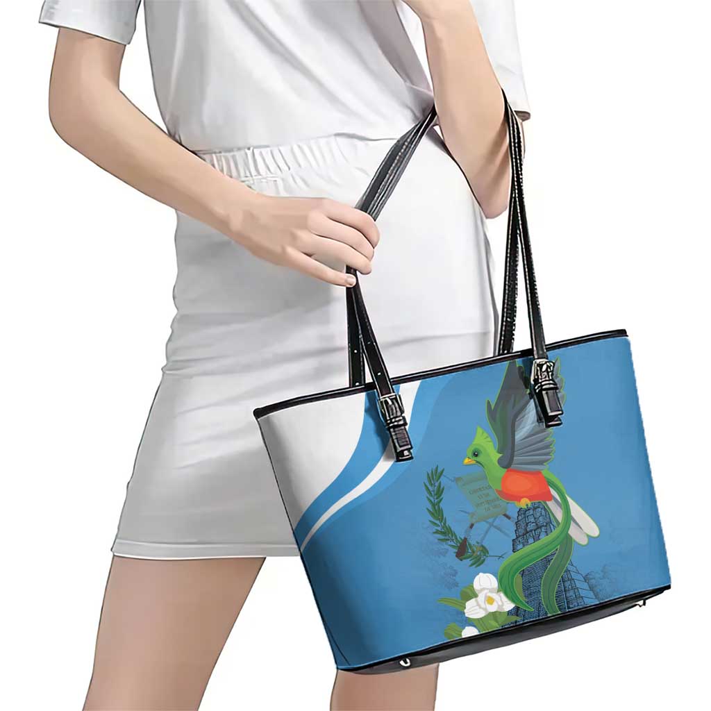 Guatemala Independence Day Leather Tote Bag Guatemalan Quetzal Libre Crezca Fecundo - Wonder Print Shop