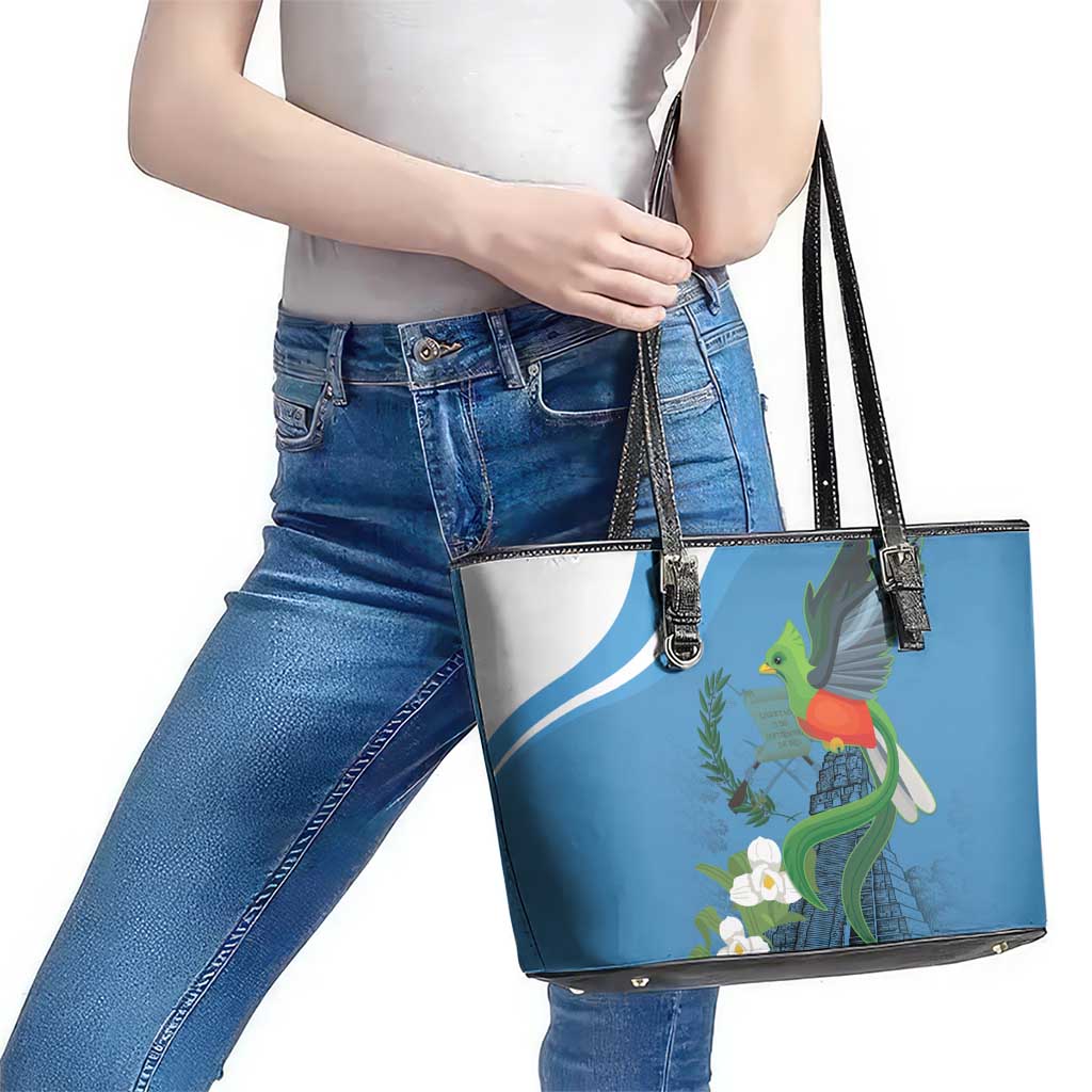Guatemala Independence Day Leather Tote Bag Guatemalan Quetzal Libre Crezca Fecundo - Wonder Print Shop