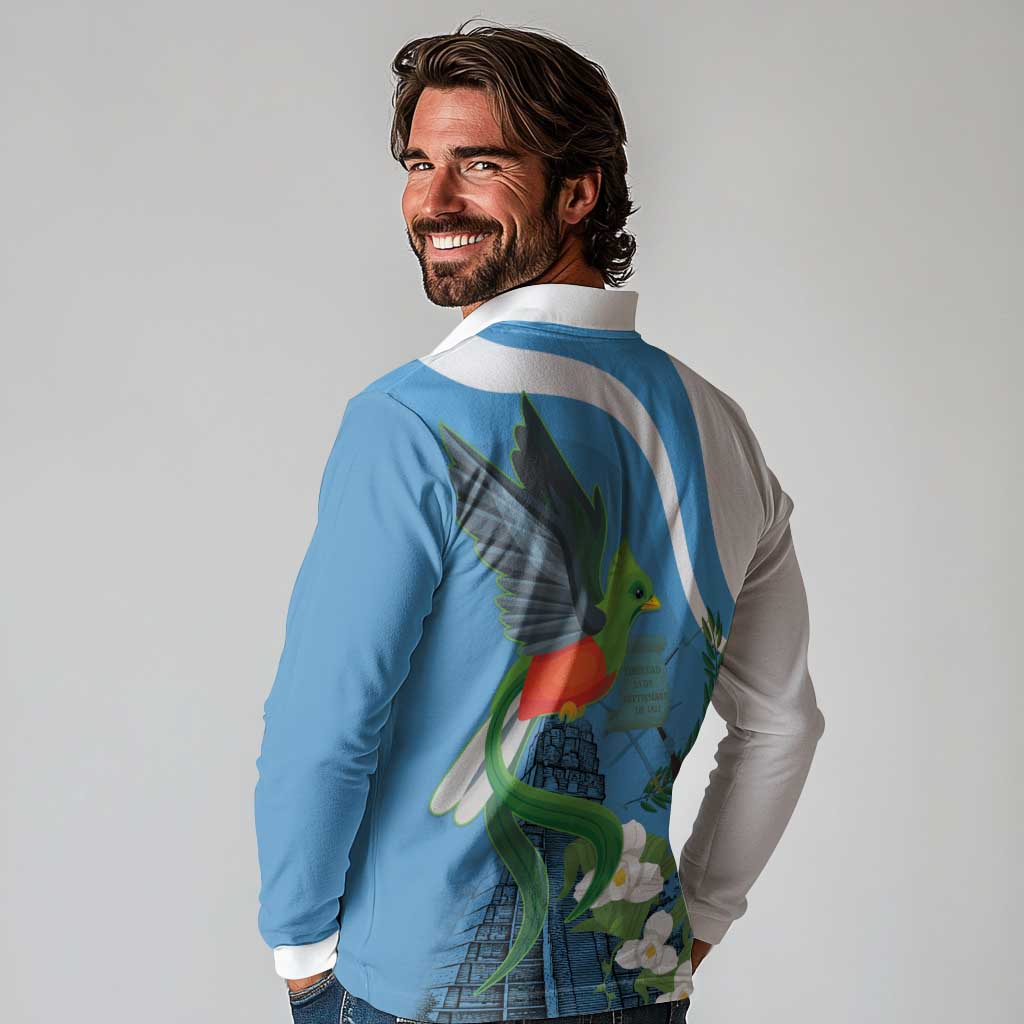 Guatemala Independence Day Long Sleeve Polo Shirt Guatemalan Quetzal Libre Crezca Fecundo - Wonder Print Shop