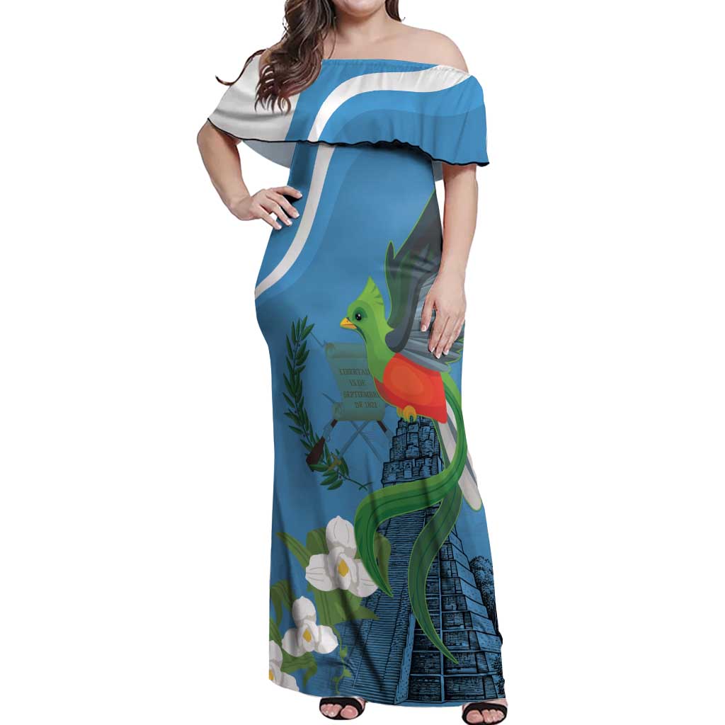 Guatemala Independence Day Off Shoulder Maxi Dress Guatemalan Quetzal Libre Crezca Fecundo - Wonder Print Shop