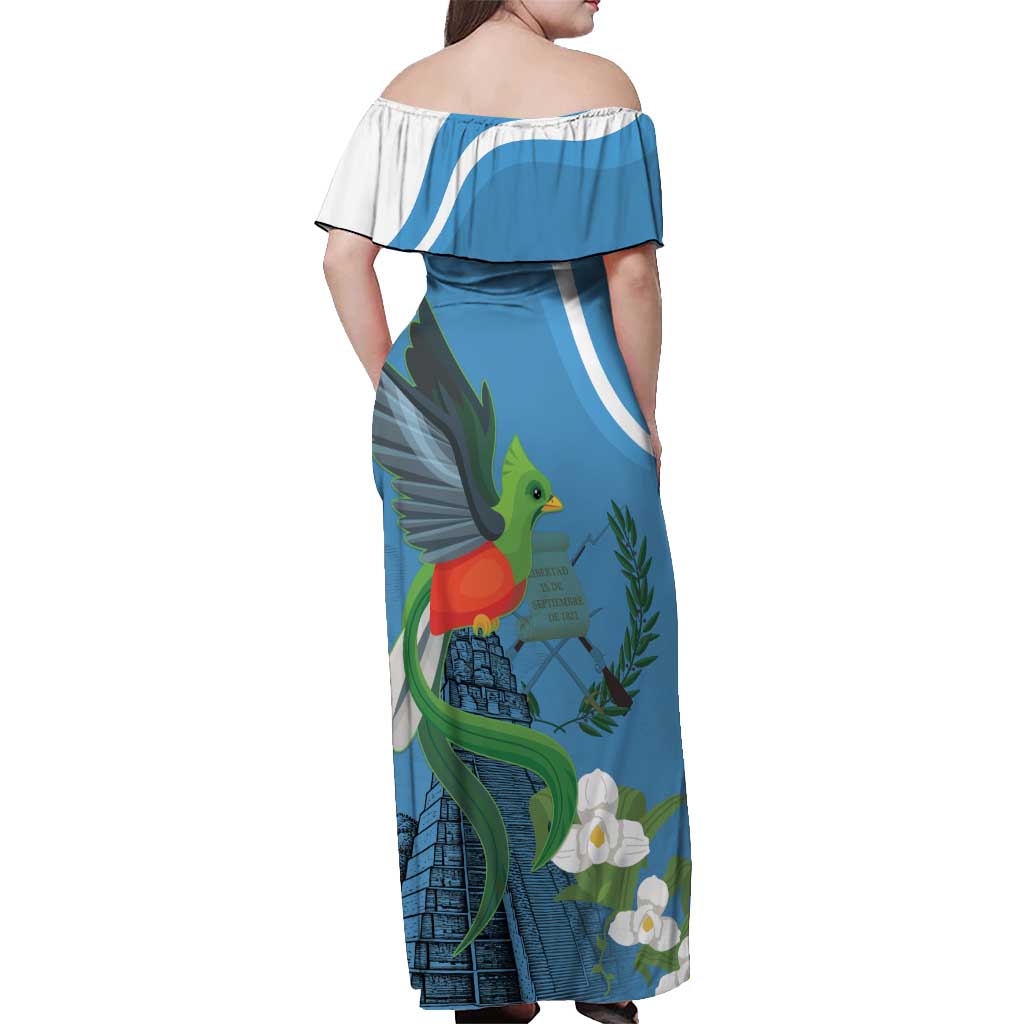 Guatemala Independence Day Off Shoulder Maxi Dress Guatemalan Quetzal Libre Crezca Fecundo - Wonder Print Shop