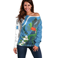 Guatemala Independence Day Off Shoulder Sweater Guatemalan Quetzal Libre Crezca Fecundo - Wonder Print Shop