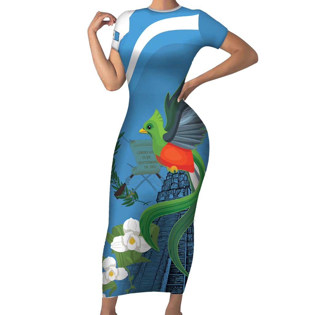 Guatemala Independence Day Short Sleeve Bodycon Dress Guatemalan Quetzal Libre Crezca Fecundo - Wonder Print Shop