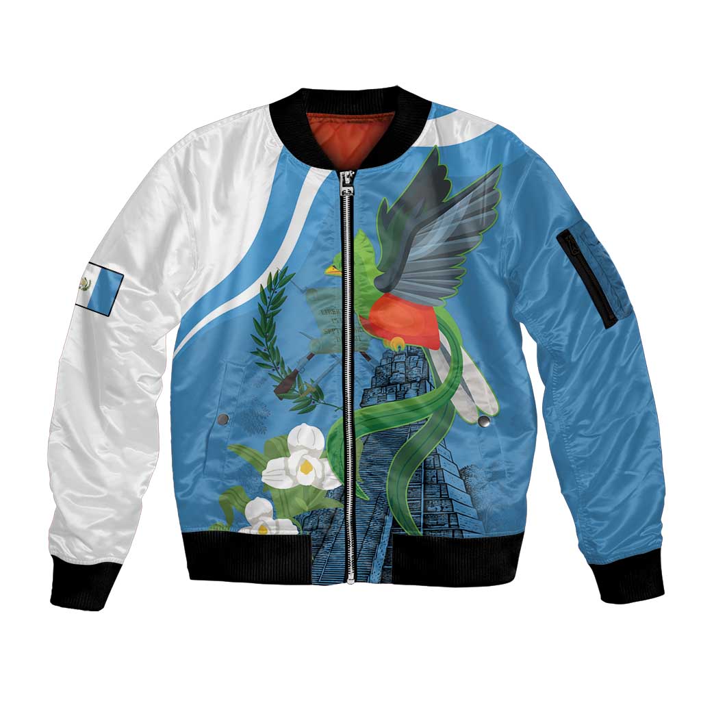 Guatemala Independence Day Sleeve Zip Bomber Jacket Guatemalan Quetzal Libre Crezca Fecundo - Wonder Print Shop