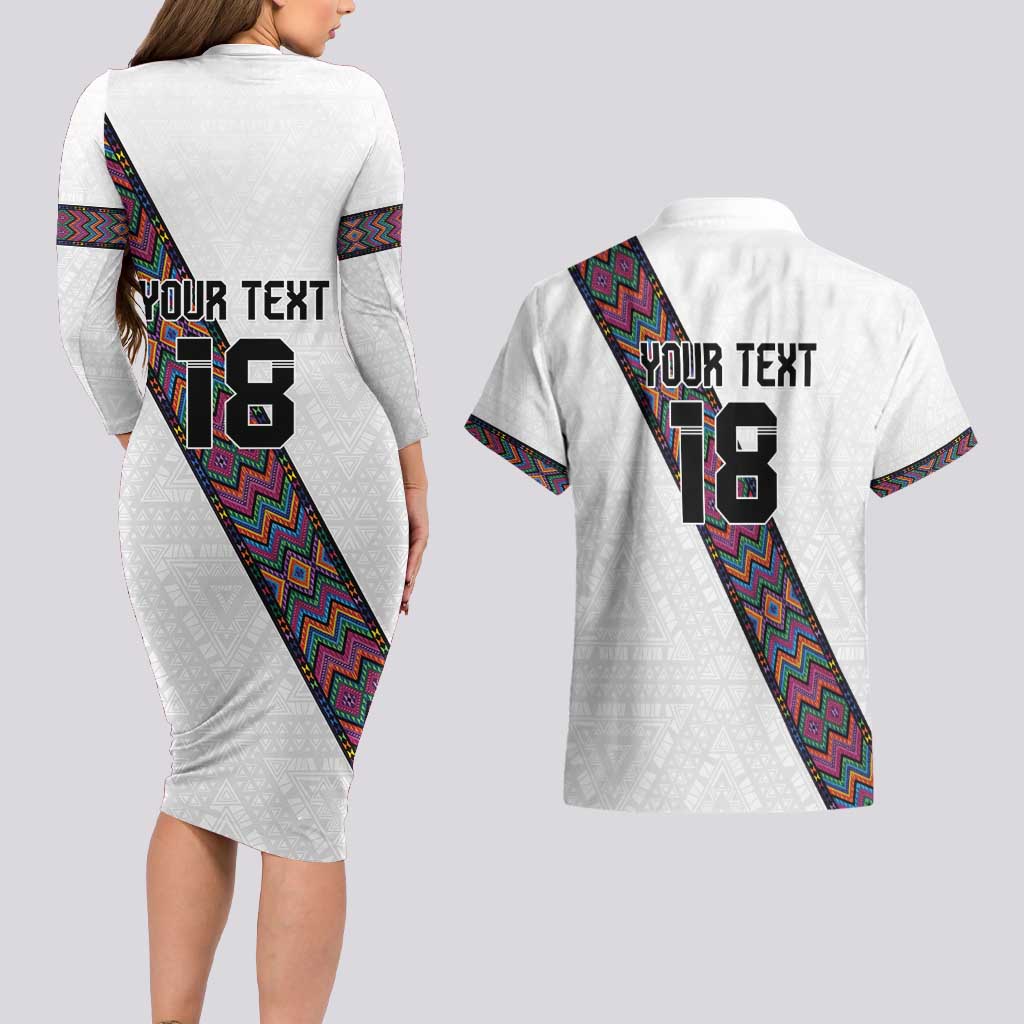 Custom Guatemala Football Couples Matching Long Sleeve Bodycon Dress and Hawaiian Shirt Los Chapines White Version - Wonder Print Shop