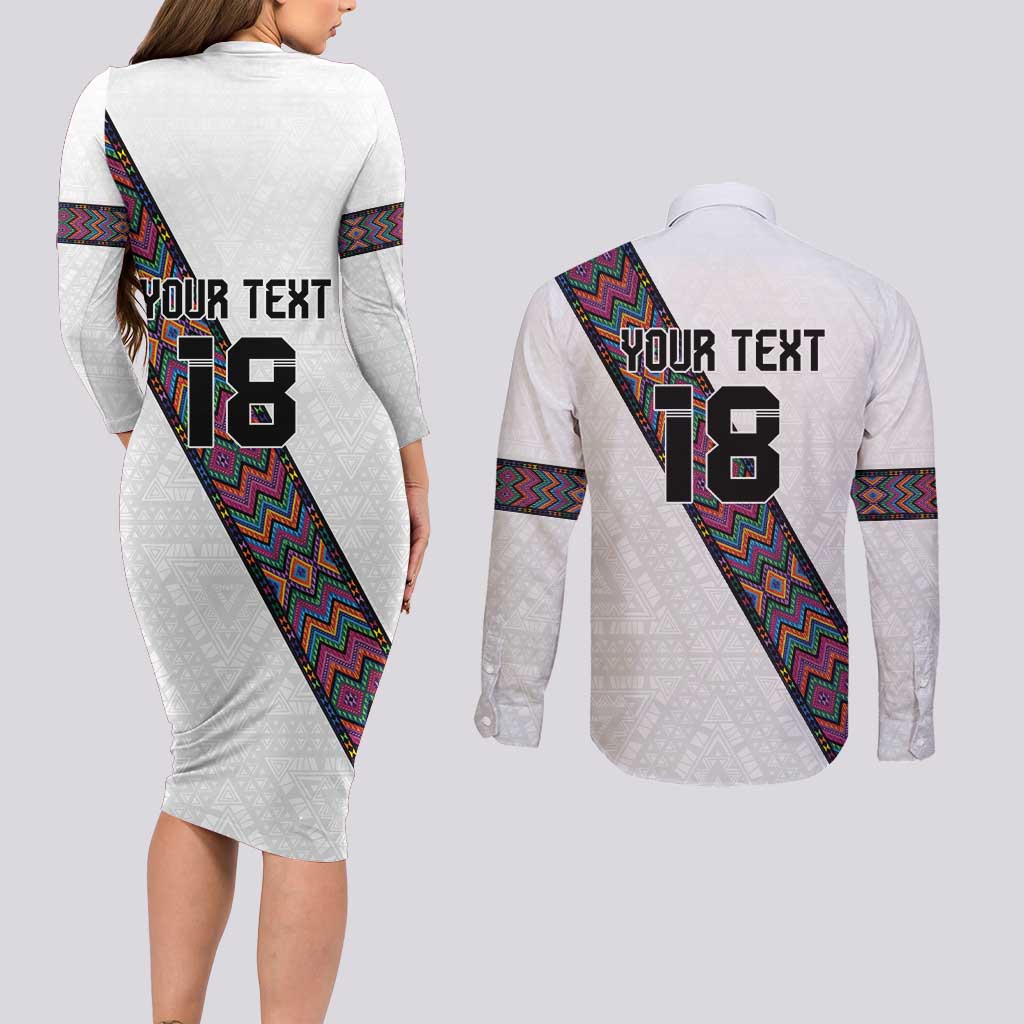Custom Guatemala Football Couples Matching Long Sleeve Bodycon Dress and Long Sleeve Button Shirt Los Chapines White Version - Wonder Print Shop