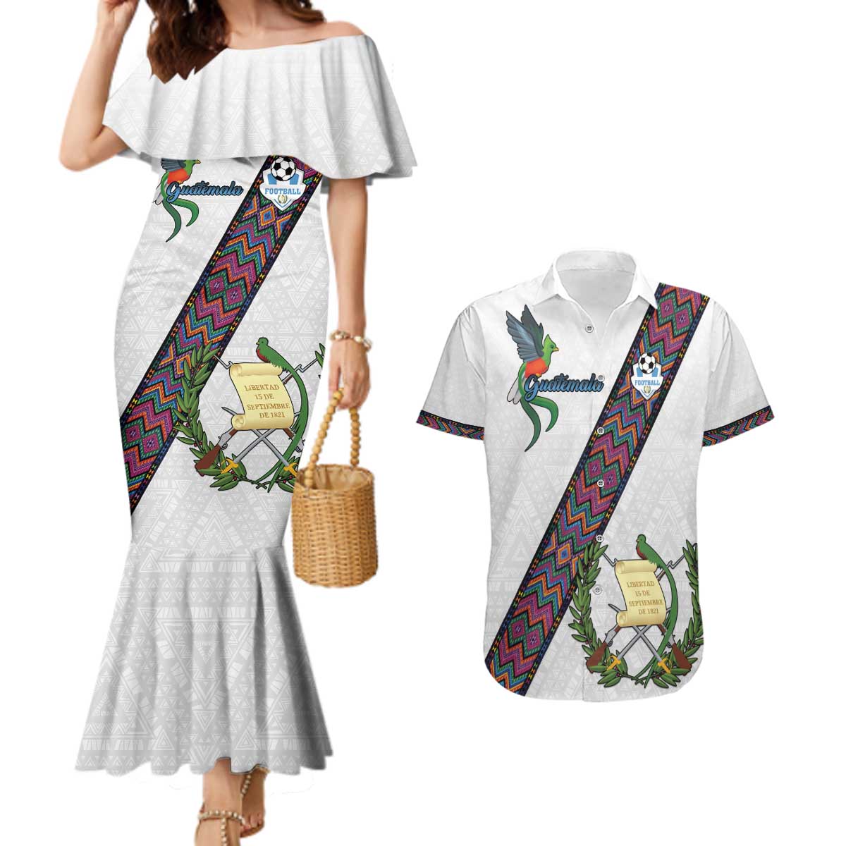 Custom Guatemala Football Couples Matching Mermaid Dress and Hawaiian Shirt Los Chapines White Version - Wonder Print Shop