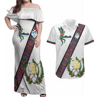 Custom Guatemala Football Couples Matching Off Shoulder Maxi Dress and Hawaiian Shirt Los Chapines White Version - Wonder Print Shop
