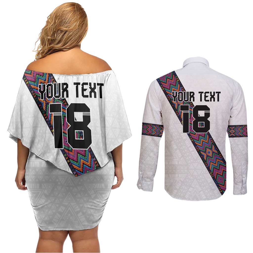 Custom Guatemala Football Couples Matching Off Shoulder Short Dress and Long Sleeve Button Shirt Los Chapines White Version - Wonder Print Shop