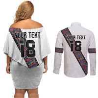 Custom Guatemala Football Couples Matching Off Shoulder Short Dress and Long Sleeve Button Shirt Los Chapines White Version - Wonder Print Shop