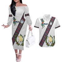 Custom Guatemala Football Couples Matching Off The Shoulder Long Sleeve Dress and Hawaiian Shirt Los Chapines White Version - Wonder Print Shop