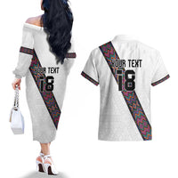 Custom Guatemala Football Couples Matching Off The Shoulder Long Sleeve Dress and Hawaiian Shirt Los Chapines White Version - Wonder Print Shop