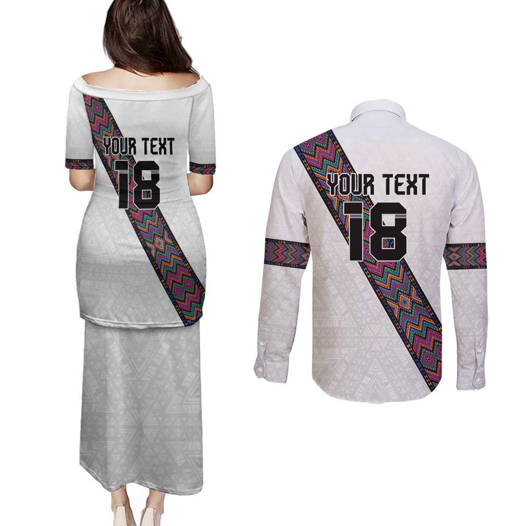 Custom Guatemala Football Couples Matching Puletasi and Long Sleeve Button Shirt Los Chapines White Version - Wonder Print Shop