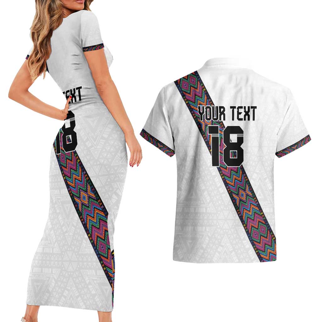 Custom Guatemala Football Couples Matching Short Sleeve Bodycon Dress and Hawaiian Shirt Los Chapines White Version - Wonder Print Shop
