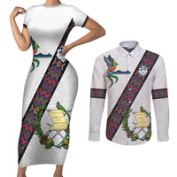 Custom Guatemala Football Couples Matching Short Sleeve Bodycon Dress and Long Sleeve Button Shirt Los Chapines White Version - Wonder Print Shop