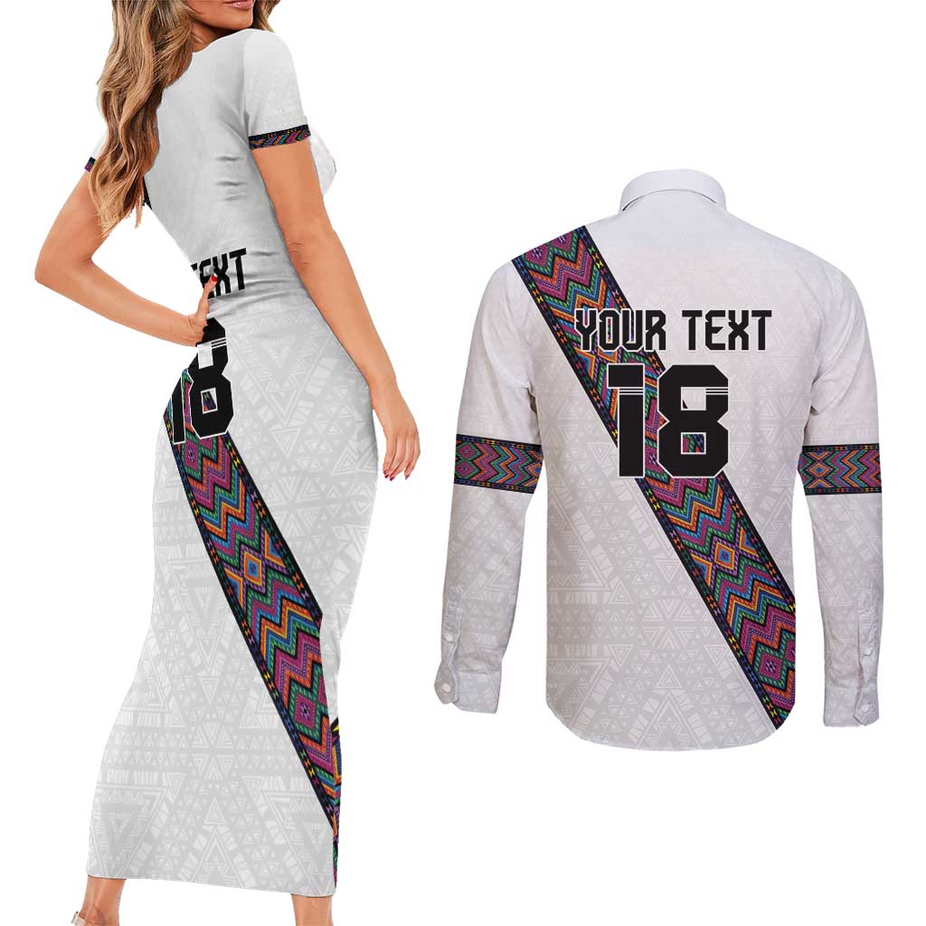 Custom Guatemala Football Couples Matching Short Sleeve Bodycon Dress and Long Sleeve Button Shirt Los Chapines White Version - Wonder Print Shop