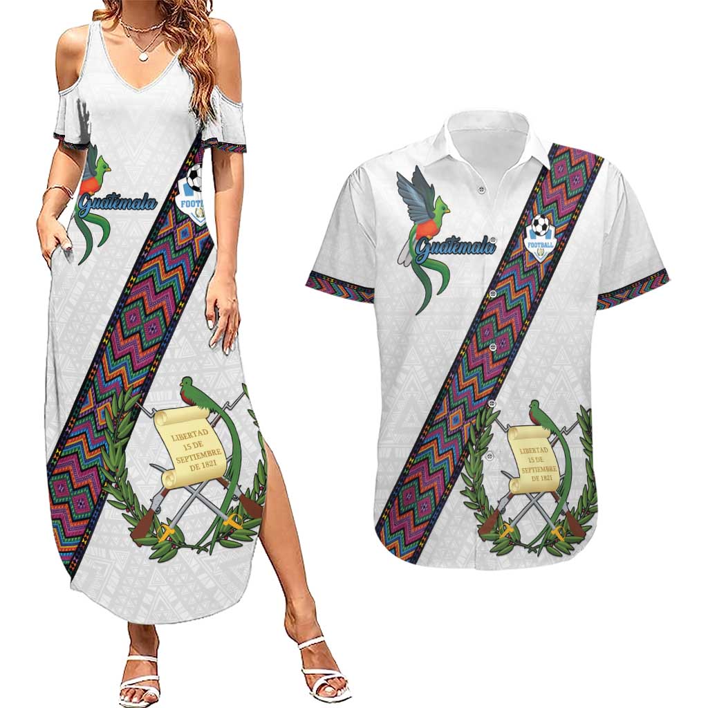 Custom Guatemala Football Couples Matching Summer Maxi Dress and Hawaiian Shirt Los Chapines White Version - Wonder Print Shop