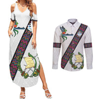Custom Guatemala Football Couples Matching Summer Maxi Dress and Long Sleeve Button Shirt Los Chapines White Version - Wonder Print Shop