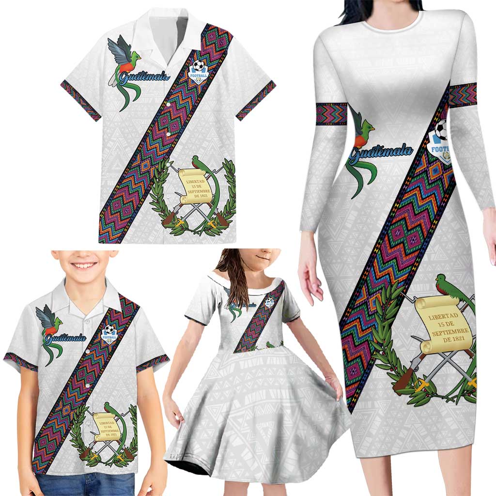 Custom Guatemala Football Family Matching Long Sleeve Bodycon Dress and Hawaiian Shirt Los Chapines White Version - Wonder Print Shop